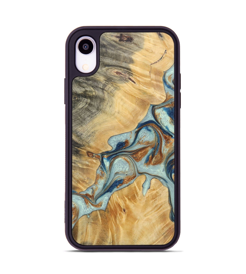 iPhone Xr Wood+Resin Phone Case - Kendra (Teal & Gold, 696502)