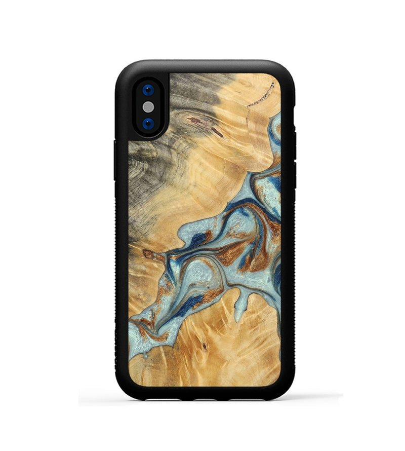 iPhone Xs Wood+Resin Phone Case - Kendra (Teal & Gold, 696502)