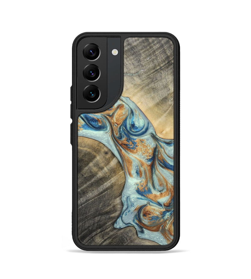 Galaxy S22 Wood+Resin Phone Case - Jaelyn (Teal & Gold, 696504)