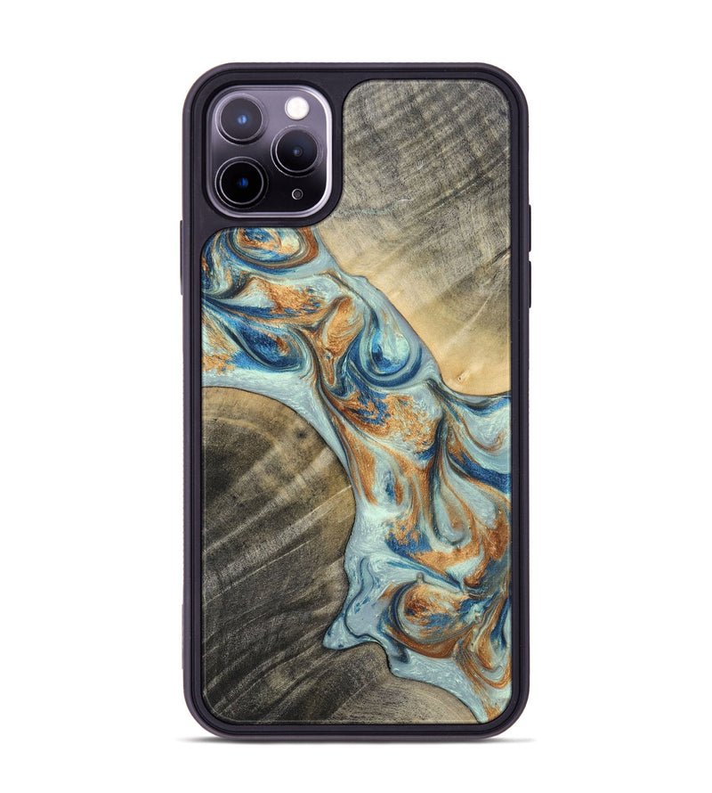 iPhone 11 Pro Max Wood+Resin Phone Case - Jaelyn (Teal & Gold, 696504)