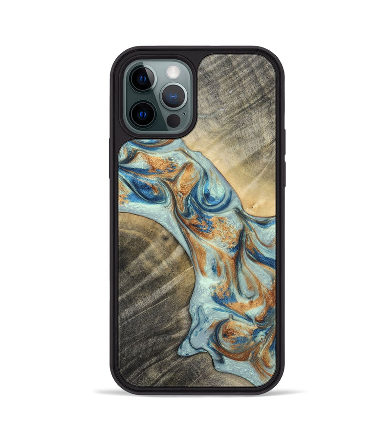 iPhone 12 Pro Wood+Resin Phone Case - Jaelyn (Teal & Gold, 696504)