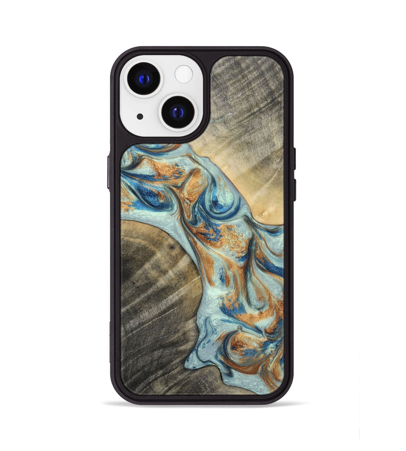 iPhone 13 Wood+Resin Phone Case - Jaelyn (Teal & Gold, 696504)