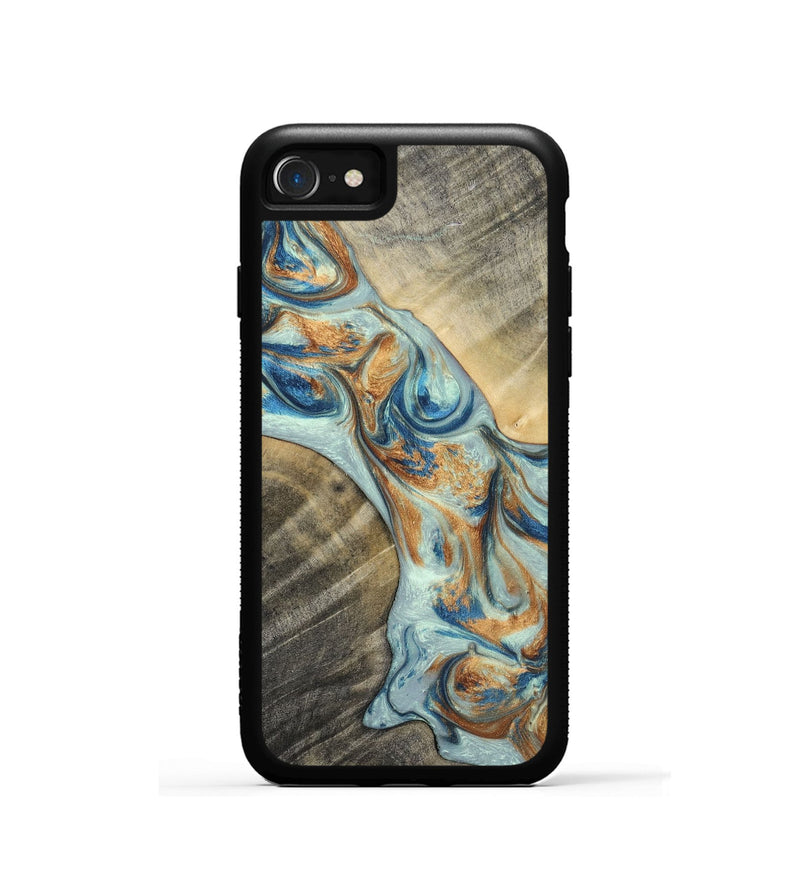 iPhone SE Wood+Resin Phone Case - Jaelyn (Teal & Gold, 696504)