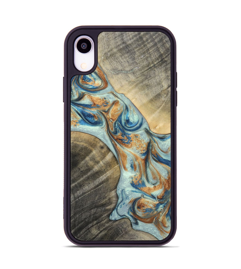 iPhone Xr Wood+Resin Phone Case - Jaelyn (Teal & Gold, 696504)