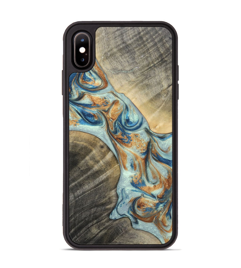 iPhone Xs Max Wood+Resin Phone Case - Jaelyn (Teal & Gold, 696504)