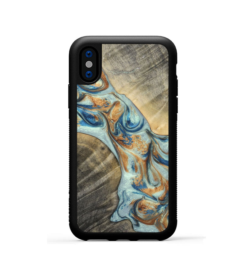 iPhone Xs Wood+Resin Phone Case - Jaelyn (Teal & Gold, 696504)