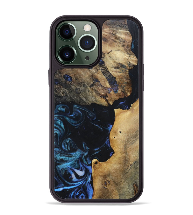 iPhone 13 Pro Max Wood+Resin Phone Case - Sally (Blue, 696508)