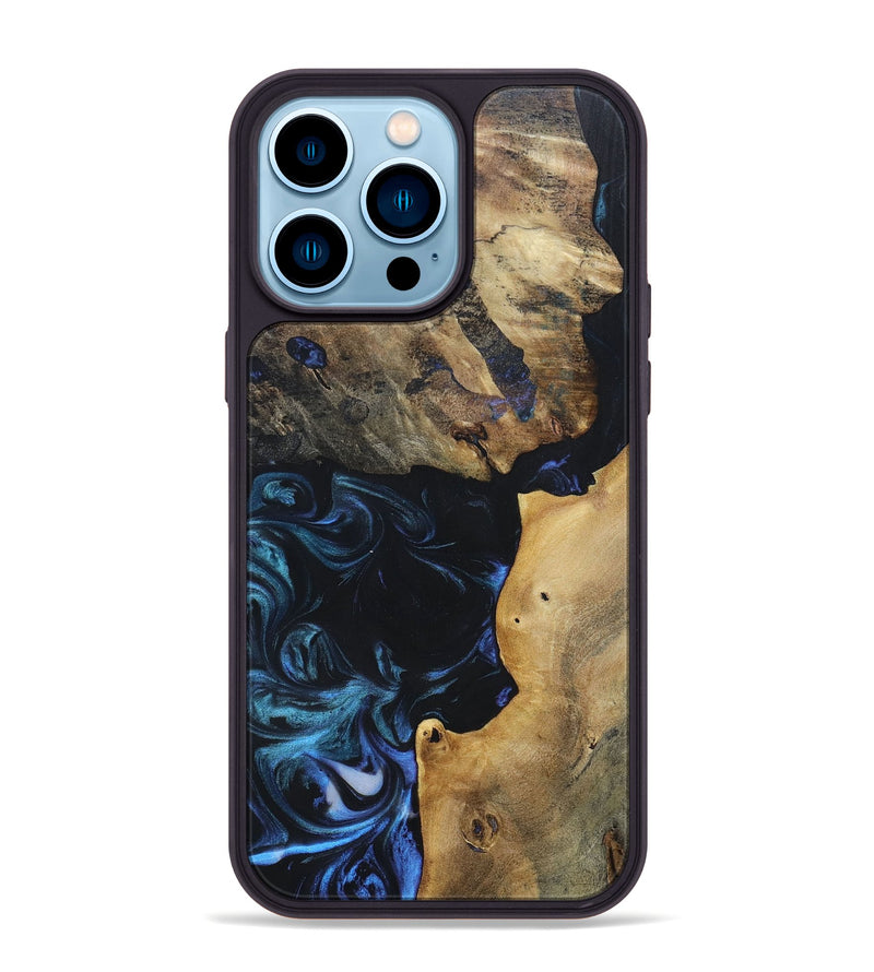 iPhone 14 Pro Max Wood+Resin Phone Case - Sally (Blue, 696508)