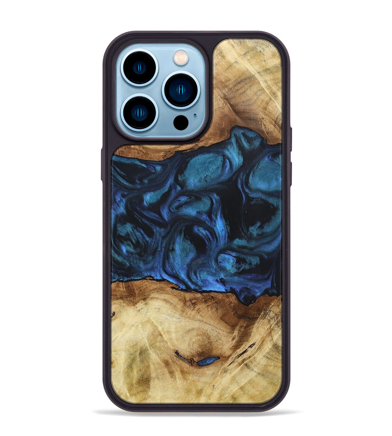 iPhone 14 Pro Max Wood+Resin Phone Case - Andrew (Blue, 696511)