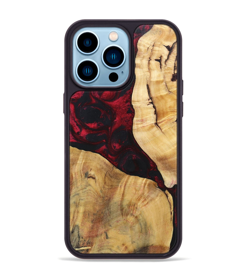 iPhone 14 Pro Max Wood+Resin Phone Case - Izabella (Red, 696648)