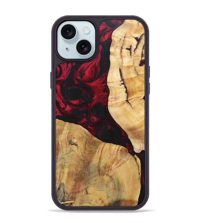 iPhone 15 Plus Wood+Resin Phone Case - Izabella (Red, 696648)