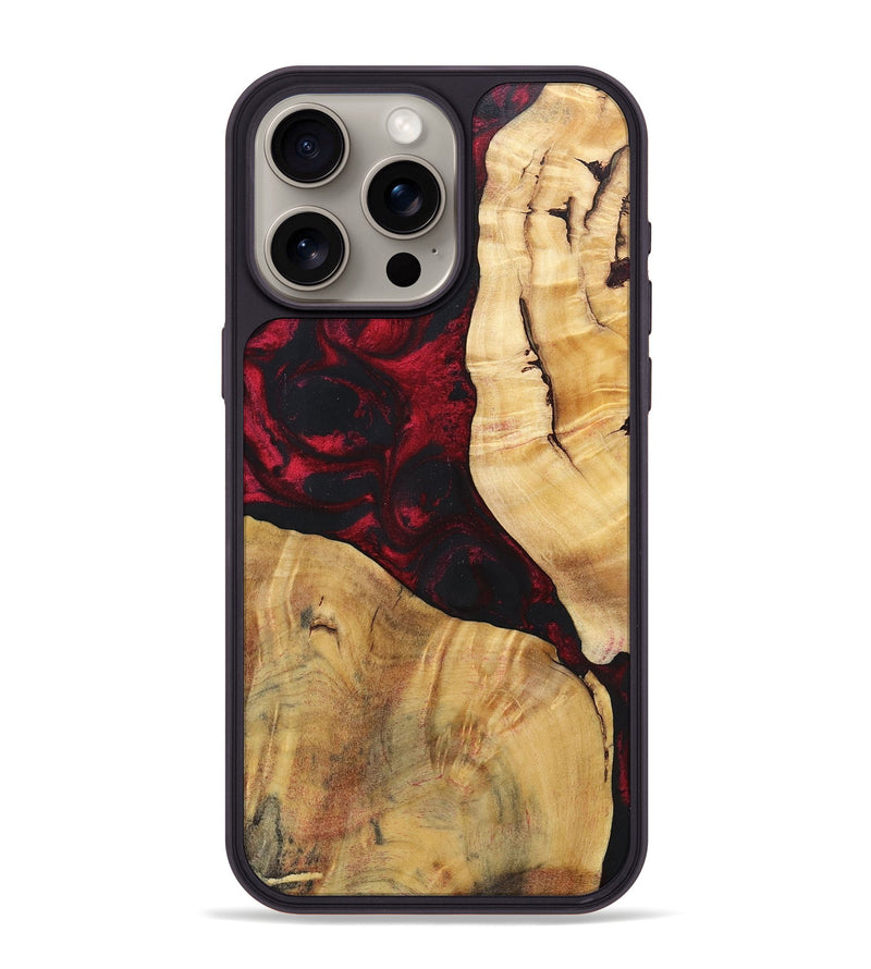 iPhone 15 Pro Max Wood+Resin Phone Case - Izabella (Red, 696648)