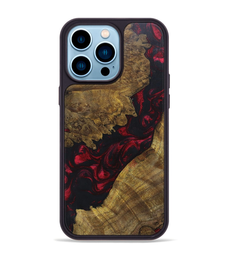 iPhone 14 Pro Max Wood+Resin Phone Case - Lou (Red, 696649)