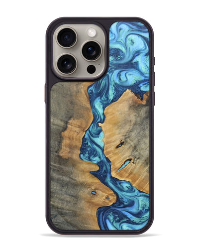 iPhone 15 Pro Max Wood+Resin Phone Case - Courtney (Blue, 696671)