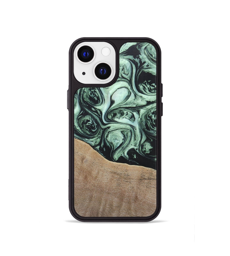 iPhone 13 mini Wood+Resin Phone Case - Harry (Green, 696678)