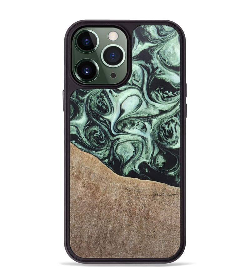 iPhone 13 Pro Max Wood+Resin Phone Case - Harry (Green, 696678)