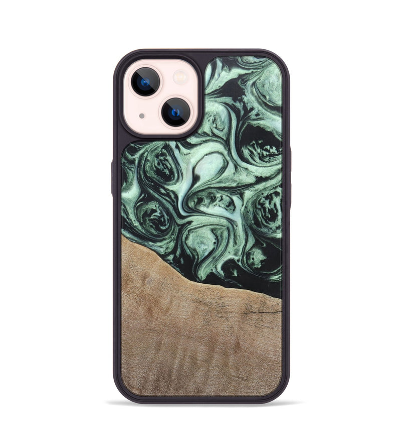 iPhone 14 Wood+Resin Phone Case - Harry (Green, 696678)