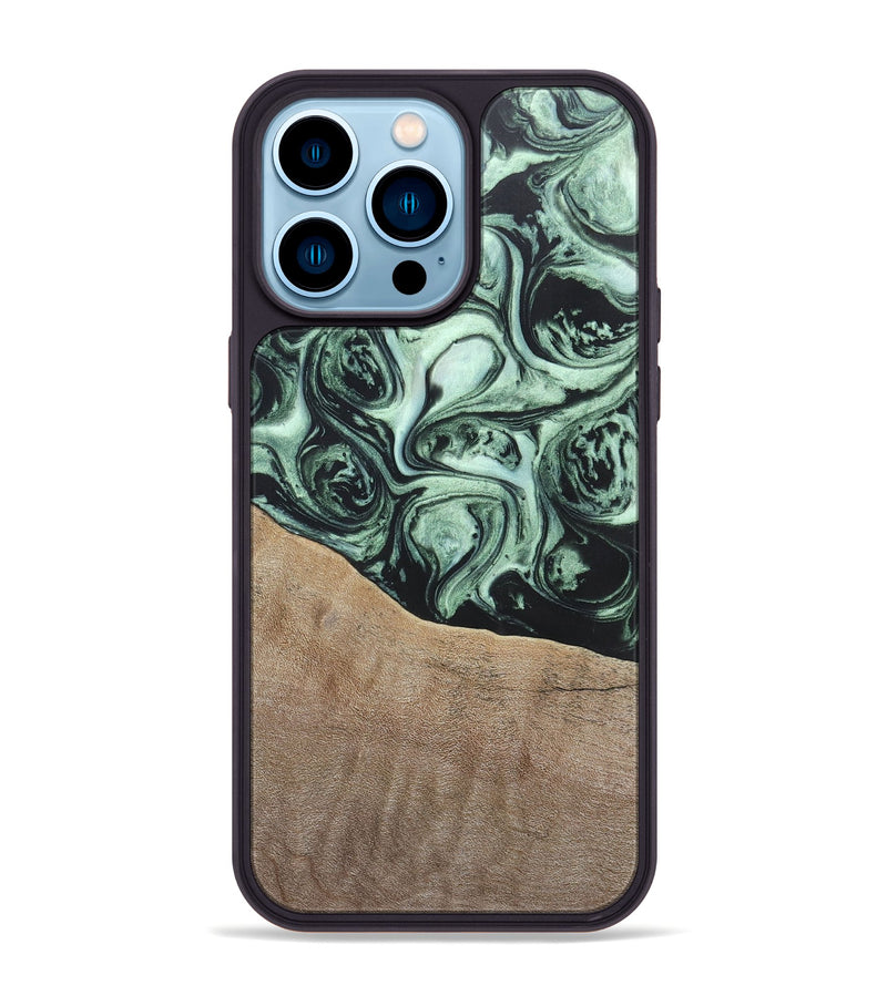 iPhone 14 Pro Max Wood+Resin Phone Case - Harry (Green, 696678)