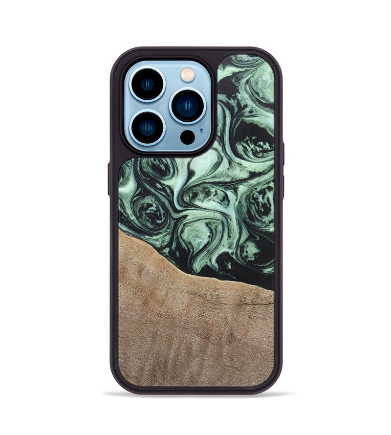 iPhone 14 Pro Wood+Resin Phone Case - Harry (Green, 696678)