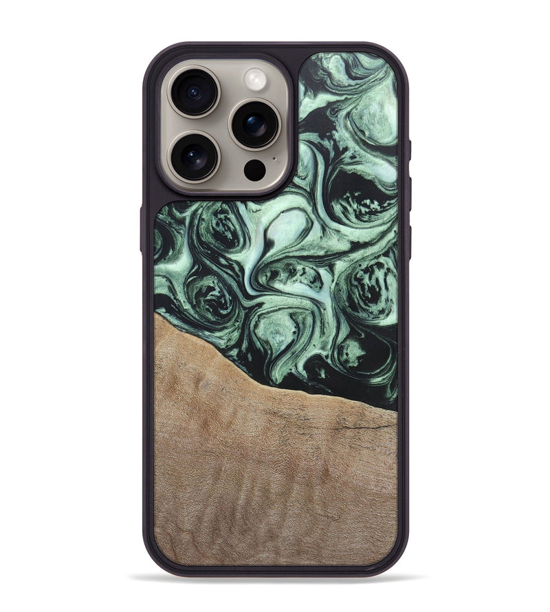 iPhone 15 Pro Max Wood+Resin Phone Case - Harry (Green, 696678)