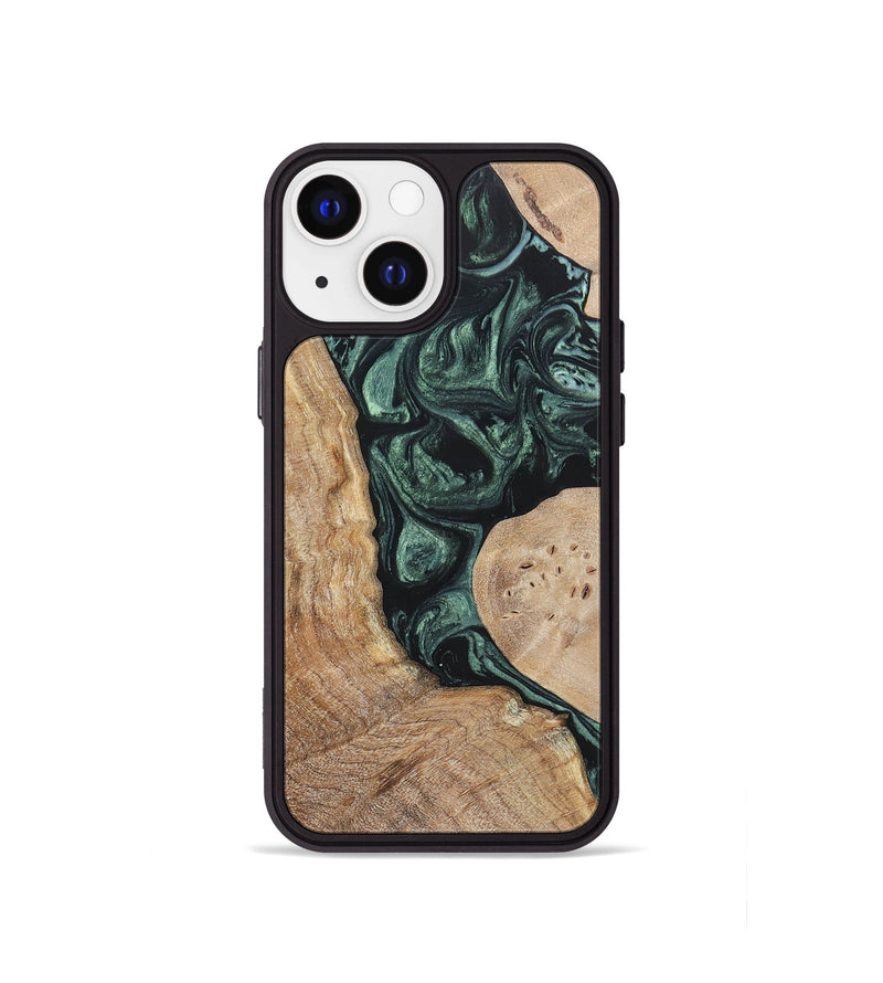 iPhone 13 mini Wood+Resin Phone Case - Elyse (Green, 696682)