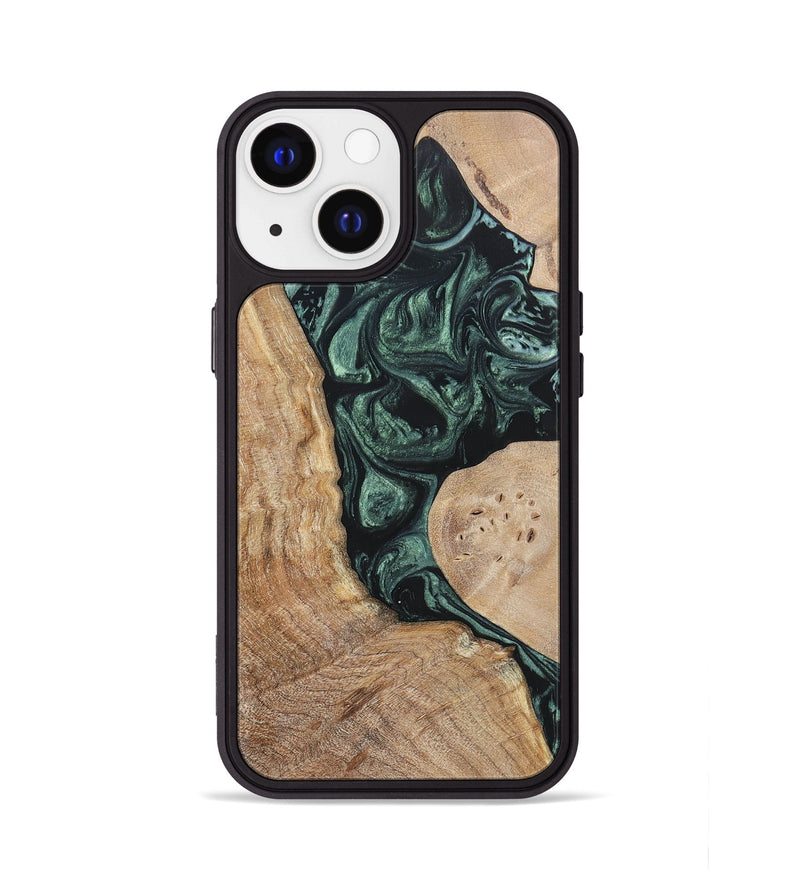iPhone 13 Wood+Resin Phone Case - Elyse (Green, 696682)
