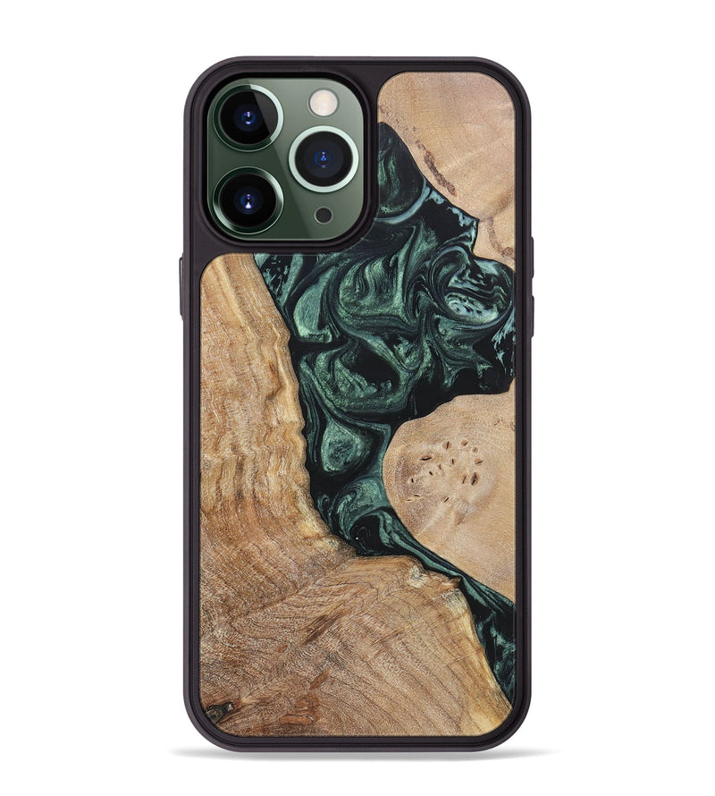 iPhone 13 Pro Max Wood+Resin Phone Case - Elyse (Green, 696682)
