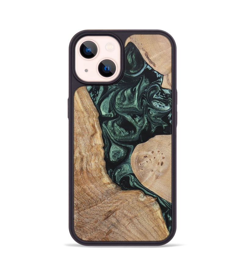 iPhone 14 Wood+Resin Phone Case - Elyse (Green, 696682)
