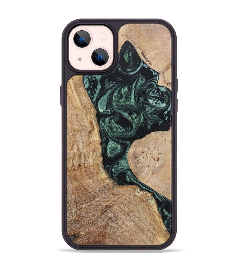 iPhone 14 Plus Wood+Resin Phone Case - Elyse (Green, 696682)
