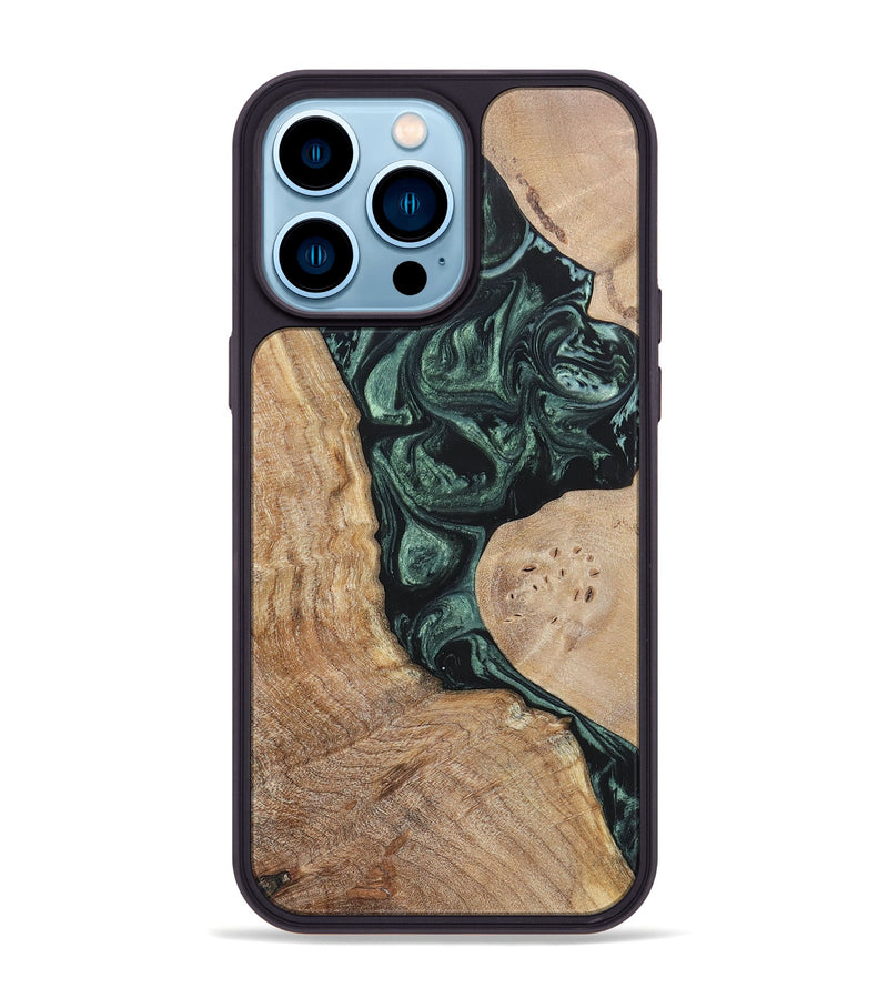 iPhone 14 Pro Max Wood+Resin Phone Case - Elyse (Green, 696682)