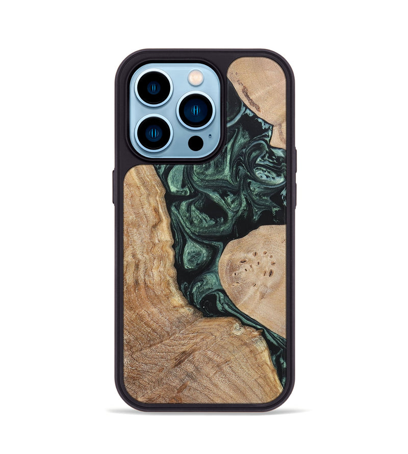 iPhone 14 Pro Wood+Resin Phone Case - Elyse (Green, 696682)