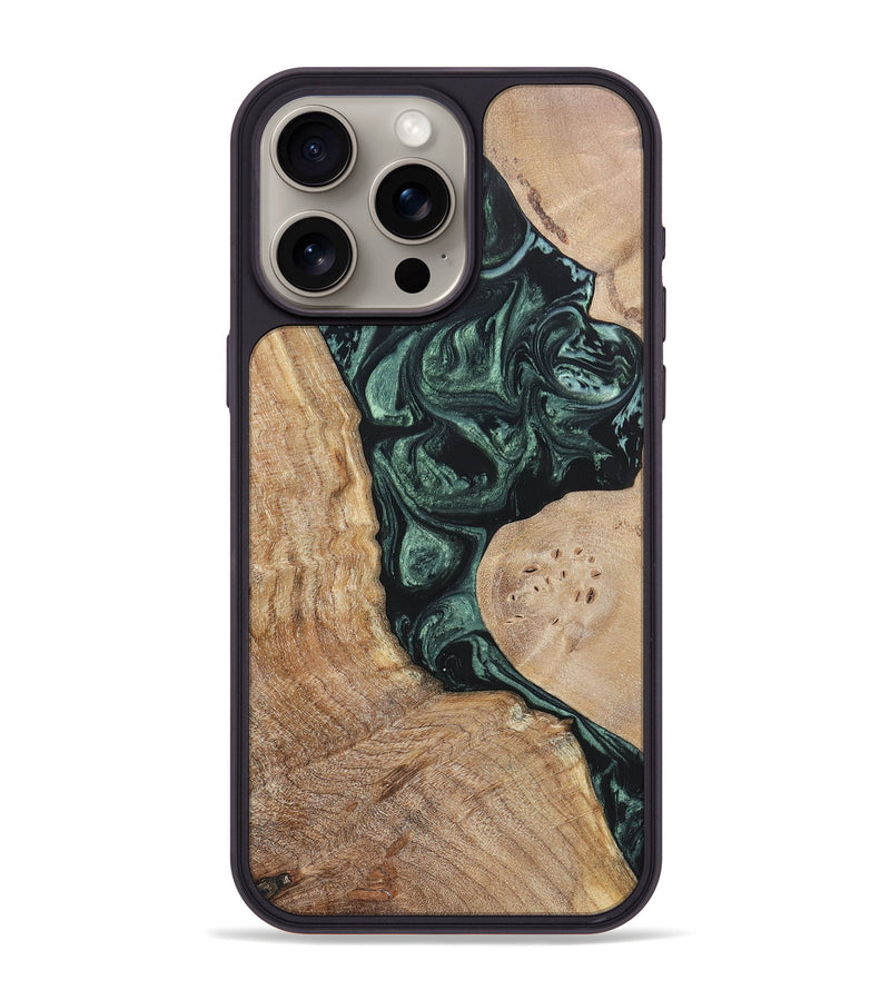 iPhone 15 Pro Max Wood+Resin Phone Case - Elyse (Green, 696682)