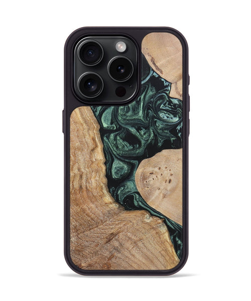 iPhone 15 Pro Wood+Resin Phone Case - Elyse (Green, 696682)