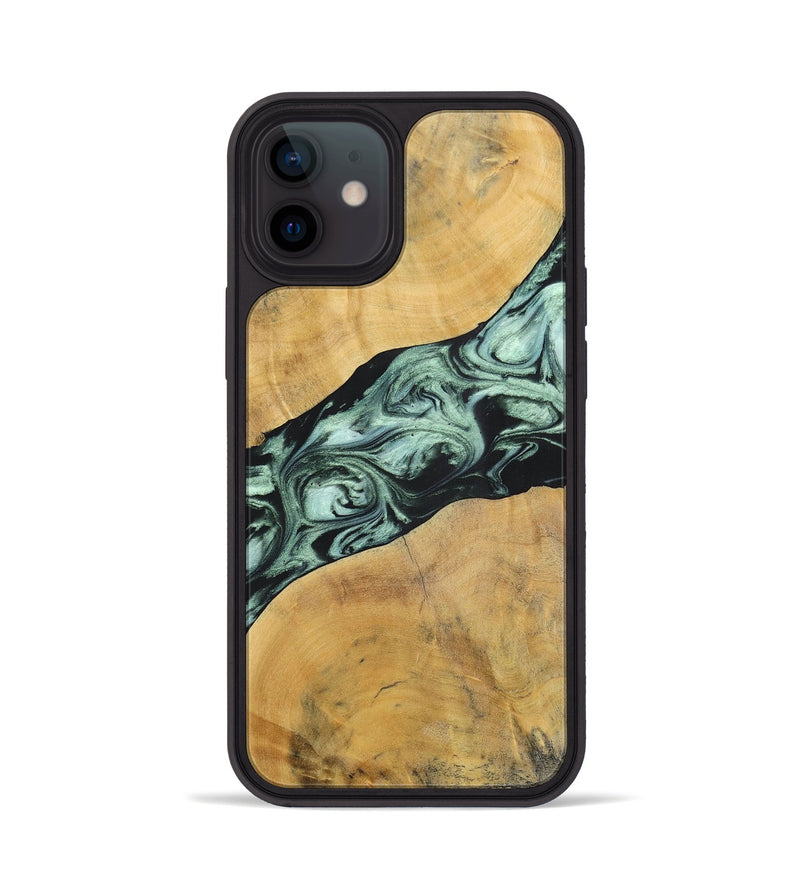 iPhone 12 Wood+Resin Phone Case - Deloris (Green, 696685)