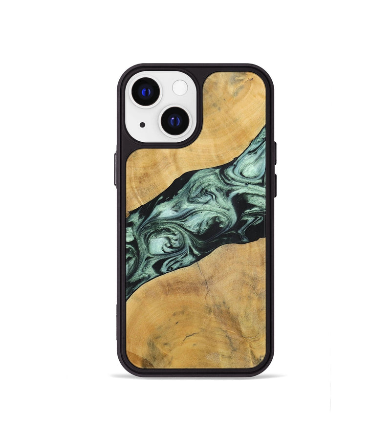 iPhone 13 mini Wood+Resin Phone Case - Deloris (Green, 696685)