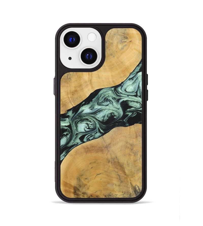 iPhone 13 Wood+Resin Phone Case - Deloris (Green, 696685)