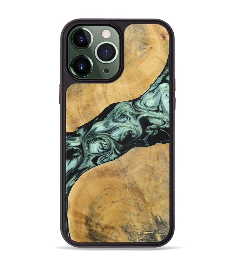 iPhone 13 Pro Max Wood+Resin Phone Case - Deloris (Green, 696685)
