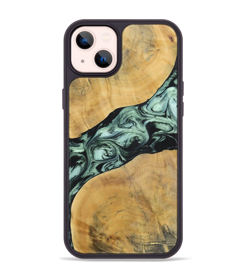 iPhone 14 Plus Wood+Resin Phone Case - Deloris (Green, 696685)