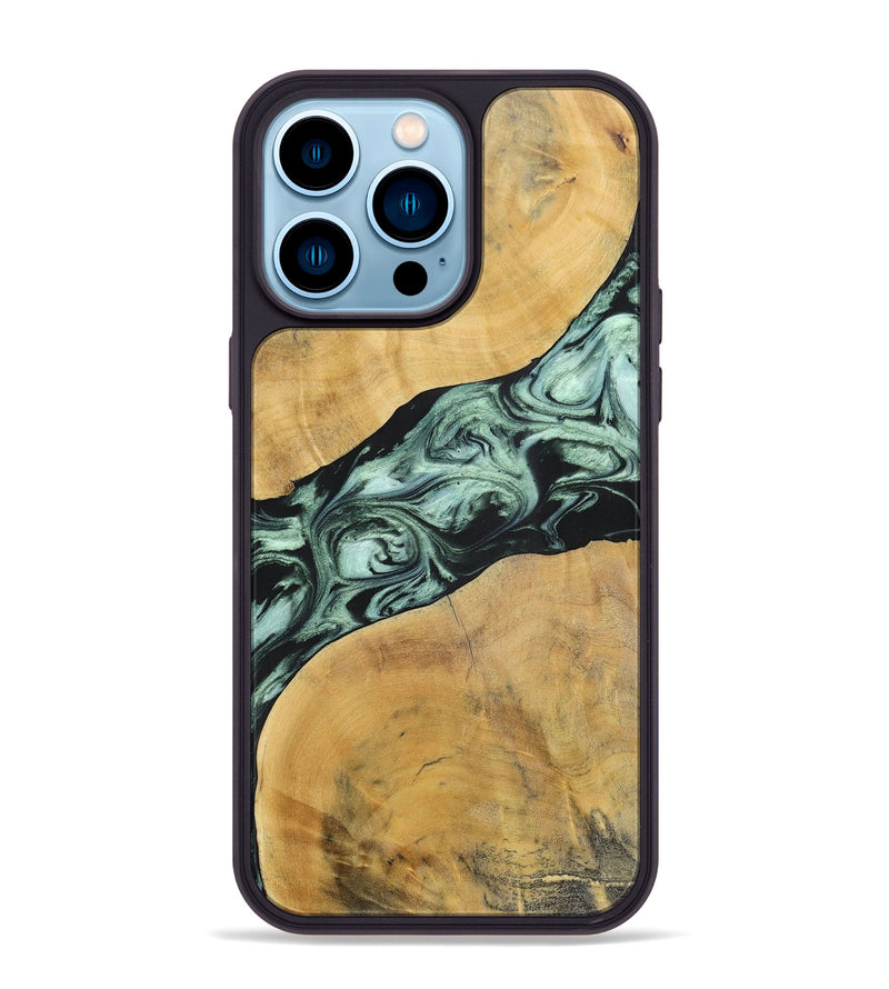 iPhone 14 Pro Max Wood+Resin Phone Case - Deloris (Green, 696685)