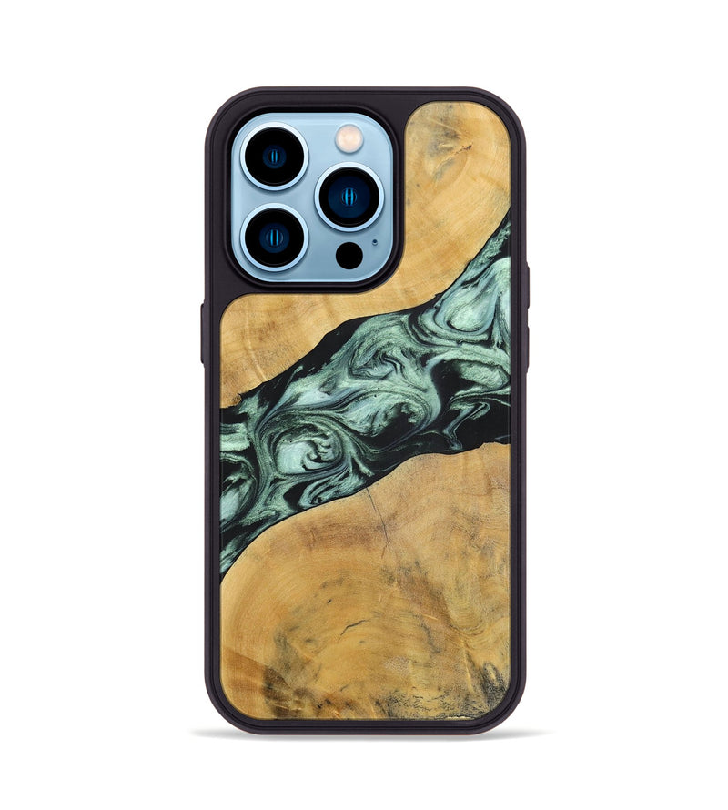 iPhone 14 Pro Wood+Resin Phone Case - Deloris (Green, 696685)