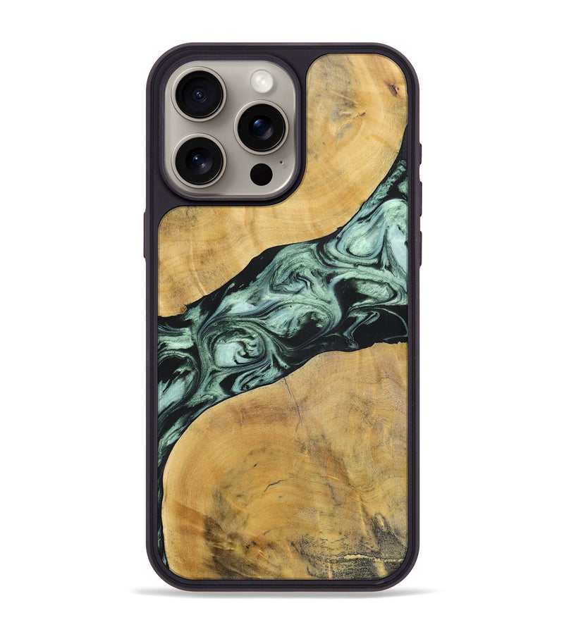 iPhone 15 Pro Max Wood+Resin Phone Case - Deloris (Green, 696685)