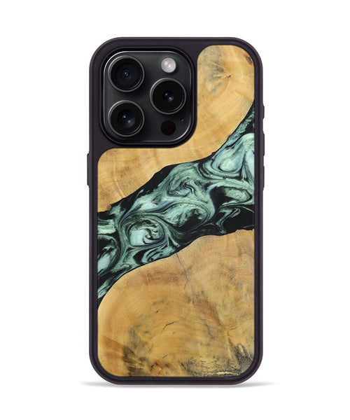 iPhone 15 Pro Wood+Resin Phone Case - Deloris (Green, 696685)