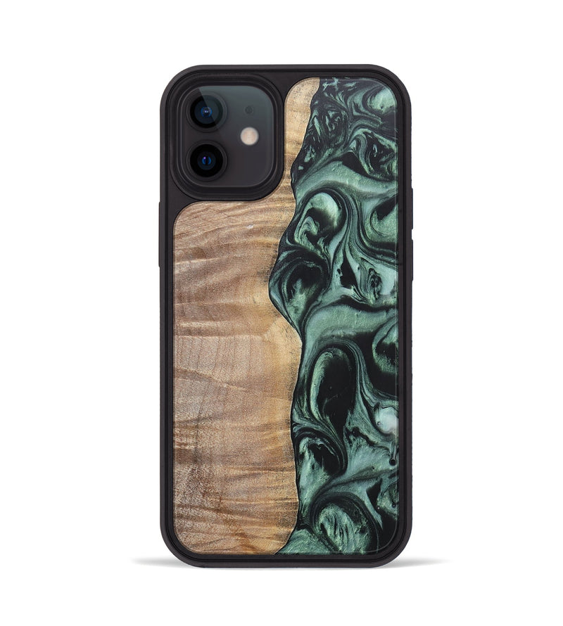 iPhone 12 Wood+Resin Phone Case - Jameson (Green, 696688)