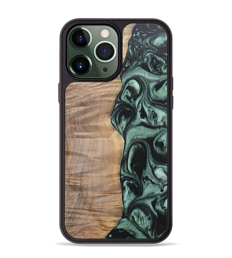 iPhone 13 Pro Max Wood+Resin Phone Case - Jameson (Green, 696688)