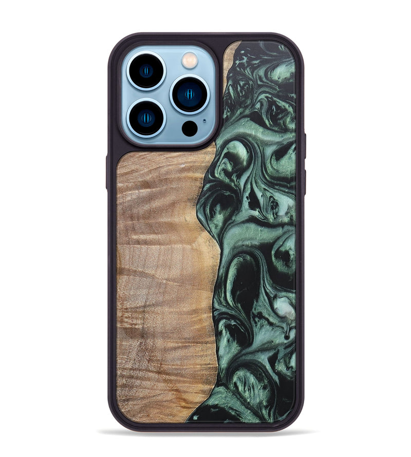 iPhone 14 Pro Max Wood+Resin Phone Case - Jameson (Green, 696688)