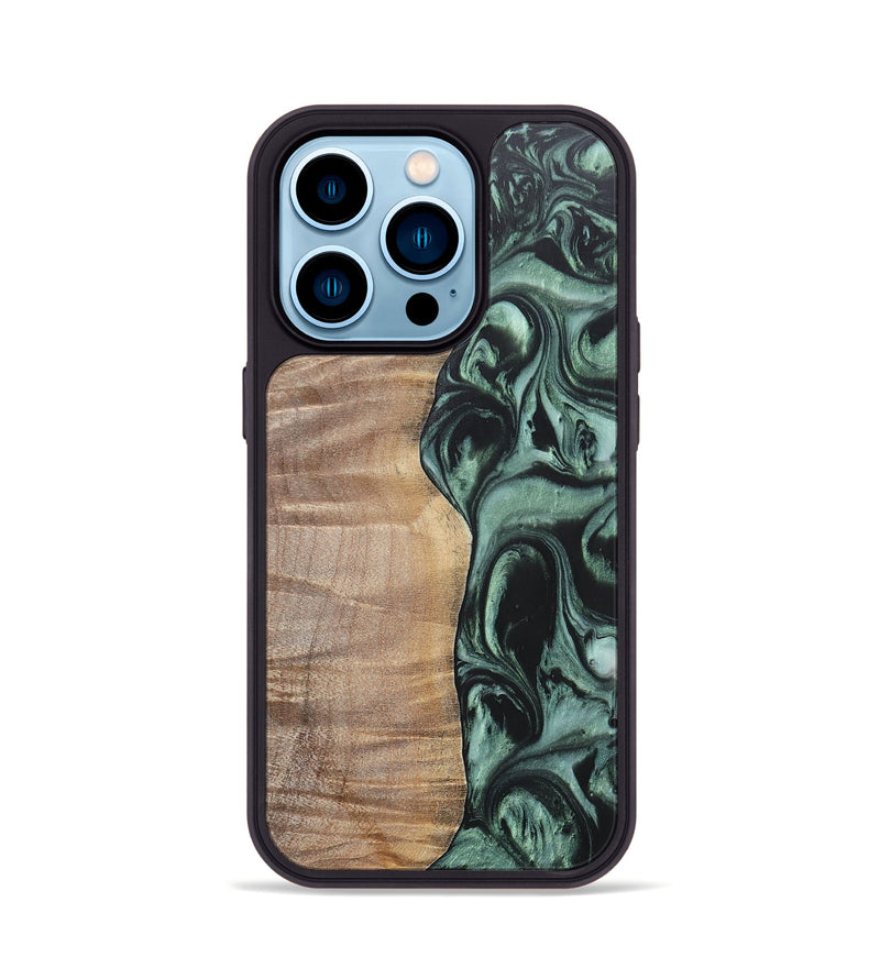 iPhone 14 Pro Wood+Resin Phone Case - Jameson (Green, 696688)