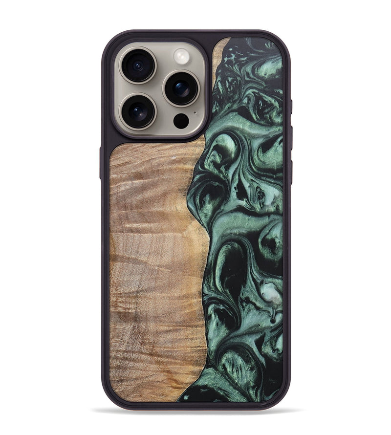 iPhone 15 Pro Max Wood+Resin Phone Case - Jameson (Green, 696688)