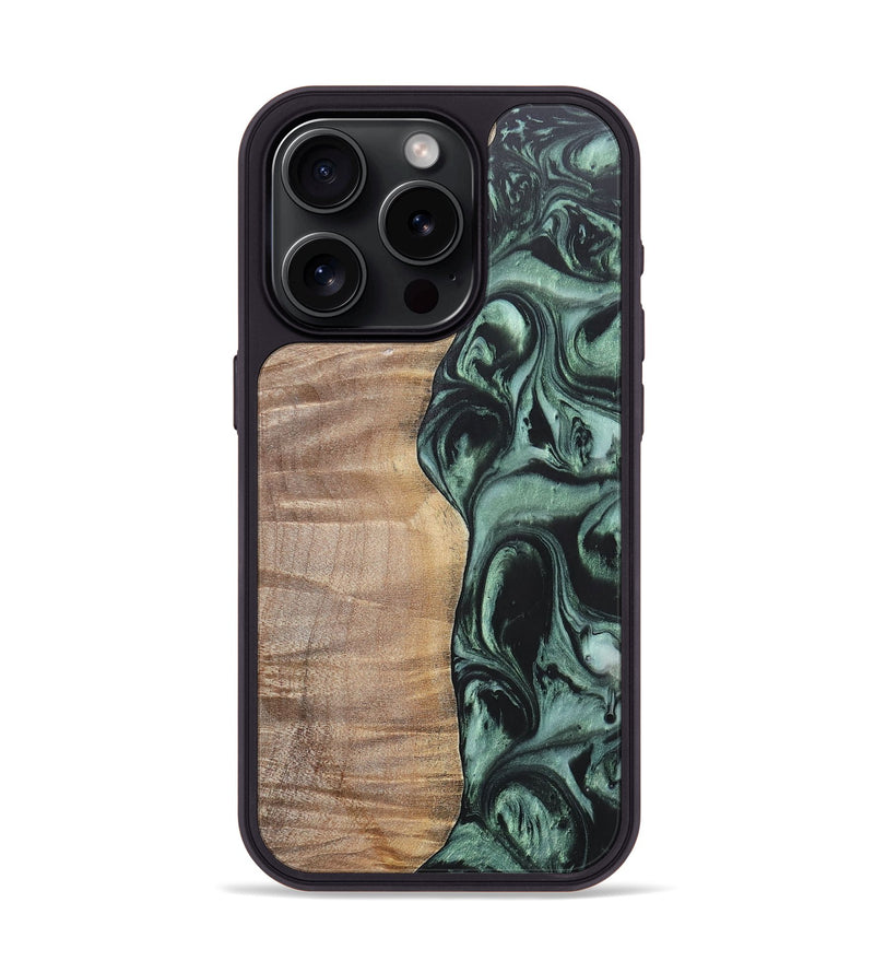 iPhone 15 Pro Wood+Resin Phone Case - Jameson (Green, 696688)