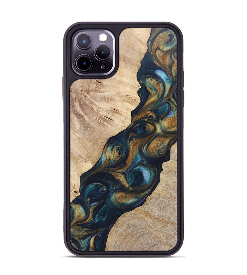 iPhone 11 Pro Max Wood+Resin Phone Case - Lia (Teal & Gold, 696741)