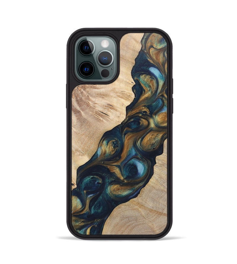 iPhone 12 Pro Wood+Resin Phone Case - Lia (Teal & Gold, 696741)